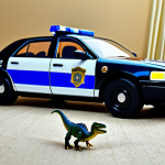 **

"A T-Rex "Jurrasic Cop" figure transforming into a police car, displayed on a child's bedroom floor amongst other toys. Bright colors, dynamic pose, action shot, realistic toy texture, safe for work, appropriate content, fully clothed, professional lighting, perfect anatomy, natural proportions, family-friendly."

**